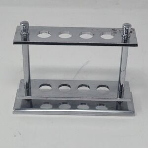 Vintage Chrome Test Tube Rack Stand 4 Hole Toothbrush Holder Bathroom Decor